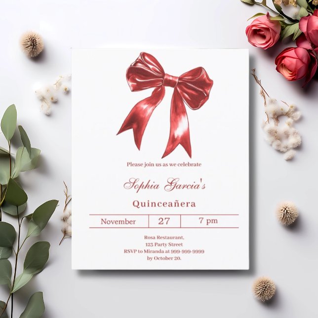 Papier Invitation Quinceanera rouge cor blanc (Créateur téléchargé)