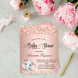 Papier Invitation rose d'éléphante du Baby shower budgéta