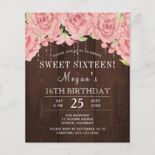 Papier Invitation rustique en bois avec fleurs roses pour