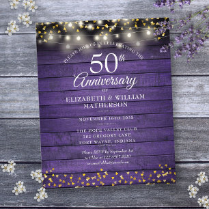 Papier Invitation Rustique Or pour les 50 ans avec des co