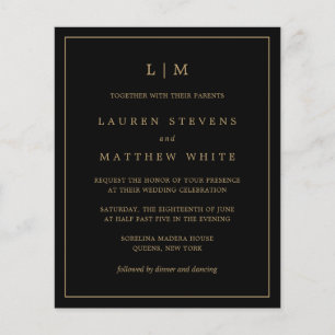 Papier Invitation simple Black and Gold Budget Wedding
