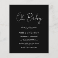 Invitation simple de Baby shower de budget noir mo