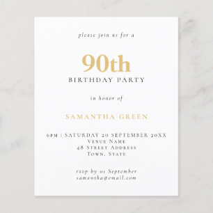 Papier Invitation simple texte Budget Or Noir 90e Anniver