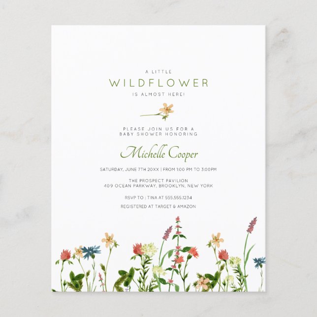 Papier Invitation sur le Baby shower de Fleur sauvage suc (Devant)