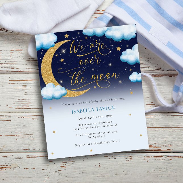 Papier Invitation sur le Baby shower de garçon bleu lune (Créateur téléchargé)
