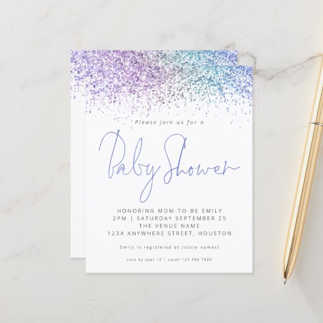 Papier Invitation sur le Baby shower de Parties scintilla (Devant/Arrière en situation)