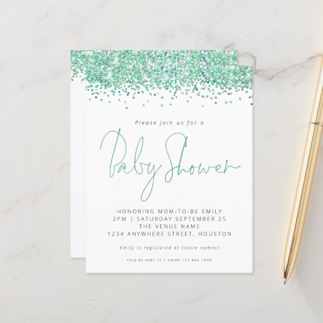 Papier Invitation sur le Baby shower de Parties scintilla (Devant/Arrière en situation)