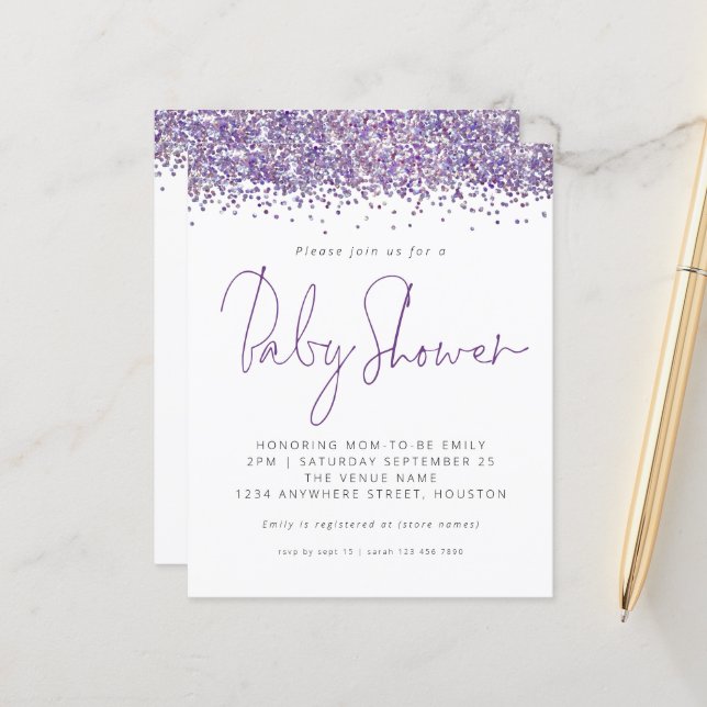 Papier Invitation sur le Baby shower de Parties scintilla (Devant/Arrière en situation)