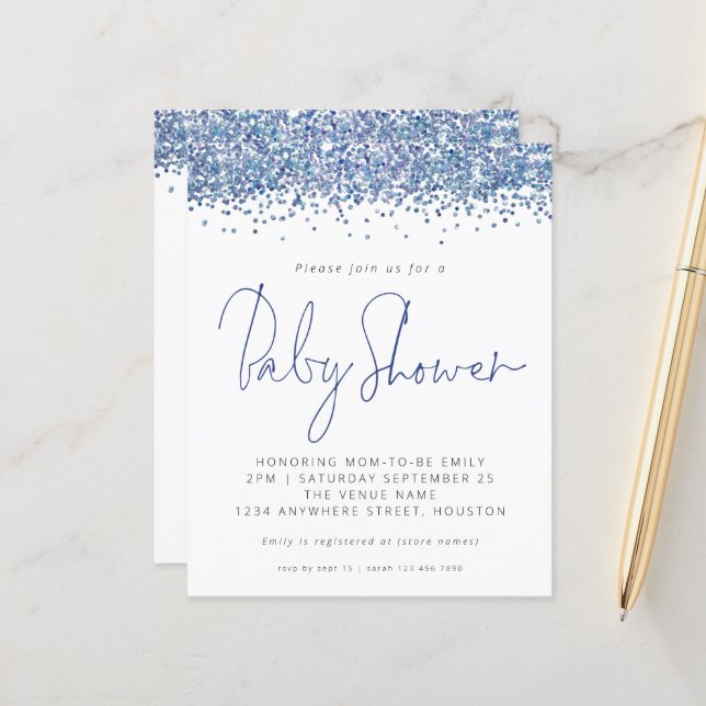 Papier Invitation sur le Baby shower de Parties scintilla (Devant/Arrière en situation)