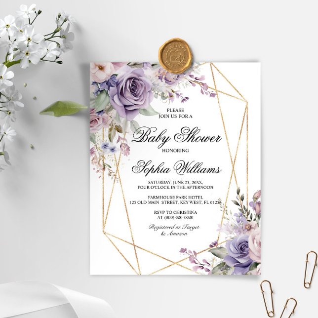 Papier Invitation sur le Baby shower Rose Purple & Blush  (Créateur téléchargé)