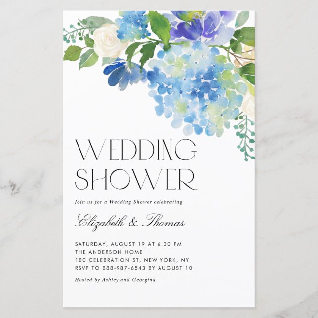 Papier Invitation Wedding shower Blue Hydrangea (Devant)