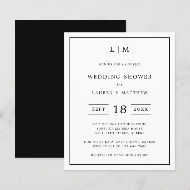 Papier Invitation Wedding shower de budget noir simple (Devant / Derrière)