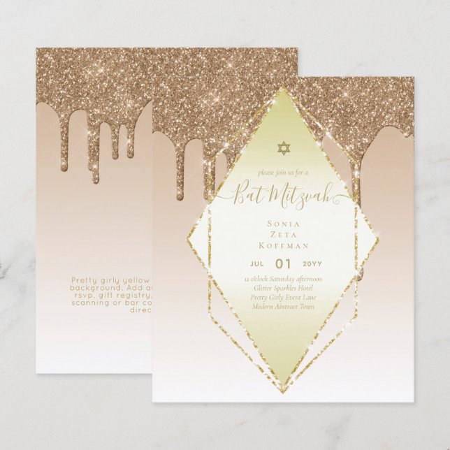 Papier Invitations BAT MITZVAH brillants Parties scintill (Devant / Derrière)