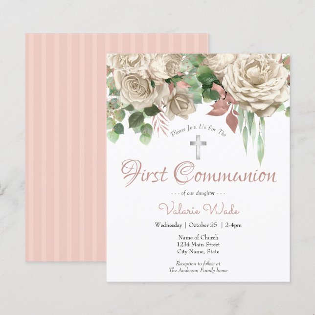 Papier Invitations budgétaires de la première communion f (Devant / Derrière)