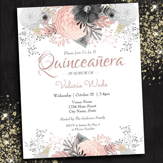 Papier Invitations budgétaires de Quinceanera rose pâle (Créateur téléchargé)