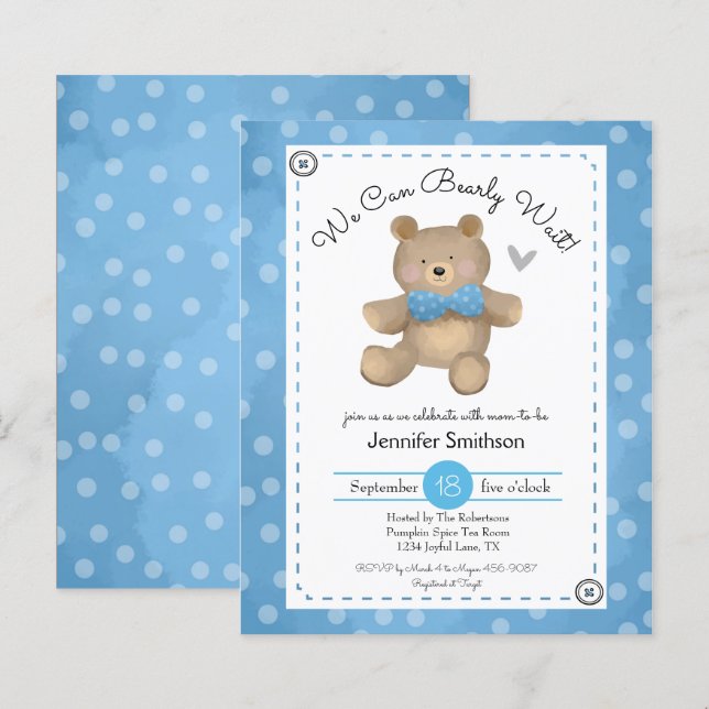 Papier Invitations budgétaires du Baby shower de l'ours e (Devant / Derrière)
