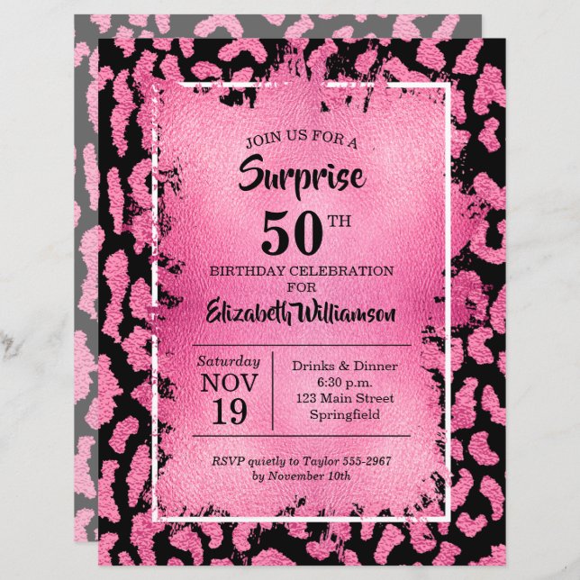 Papier Invitations d'anniversaire Budget Pink Black Leopa (Devant / Derrière)