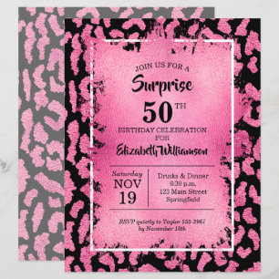 Papier Invitations d'anniversaire Budget Pink Black Leopa