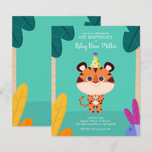 Papier Invitations d'anniversaire de Tiger Budget (Devant / Derrière)