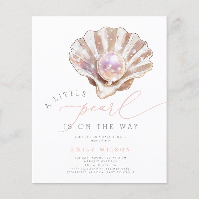 Papier Invitations de Baby shower Little Pearl à aquarell (Devant)