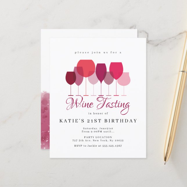 Papier Invitations de dégustation de vin Budget (Devant/Arrière en situation)