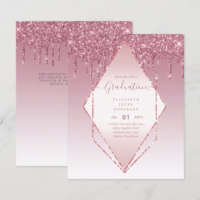 Papier INVITATIONS DE DIPLÔME - Parties scintillant de go (Devant / Derrière)