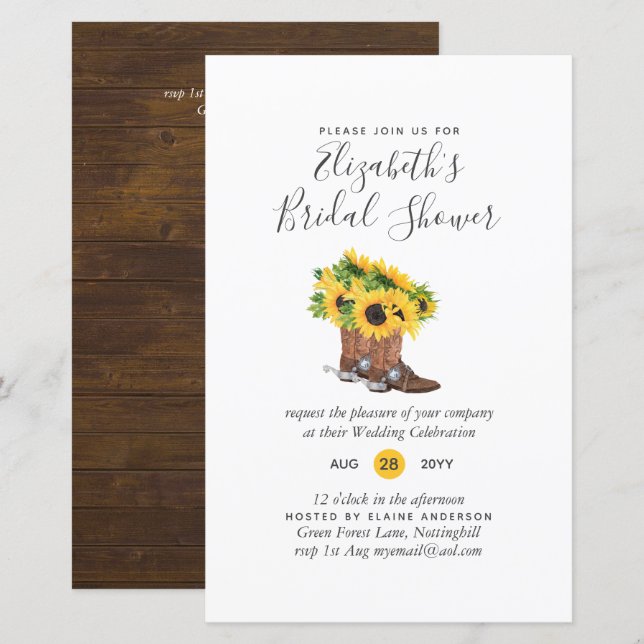 Papier Invitations de douche nuptiale BUDGET Couleurs per (Devant / Derrière)