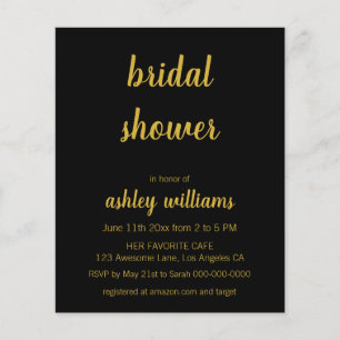 Papier Invitations de douche nuptiale en noir et or à bud