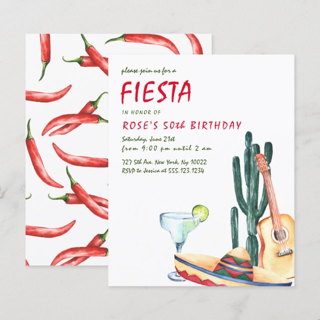 Papier Invitations de fête Fiesta Budget (Devant / Derrière)