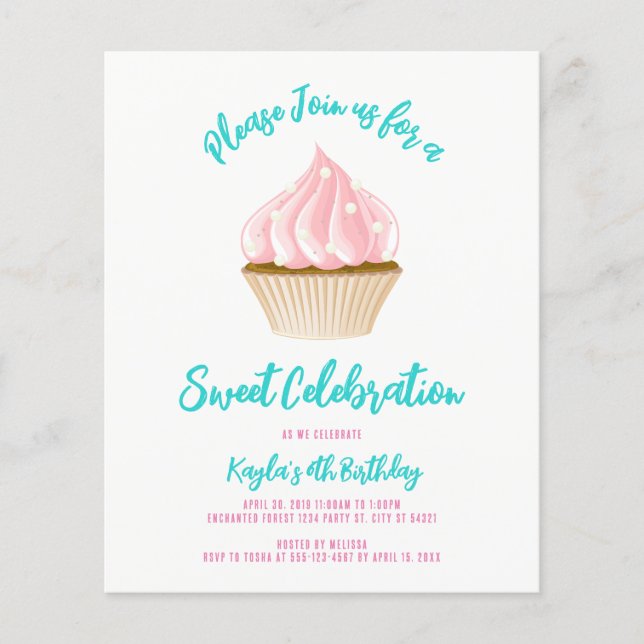 Papier Invitations de gâteau à gâteau de fête de budget (Devant)