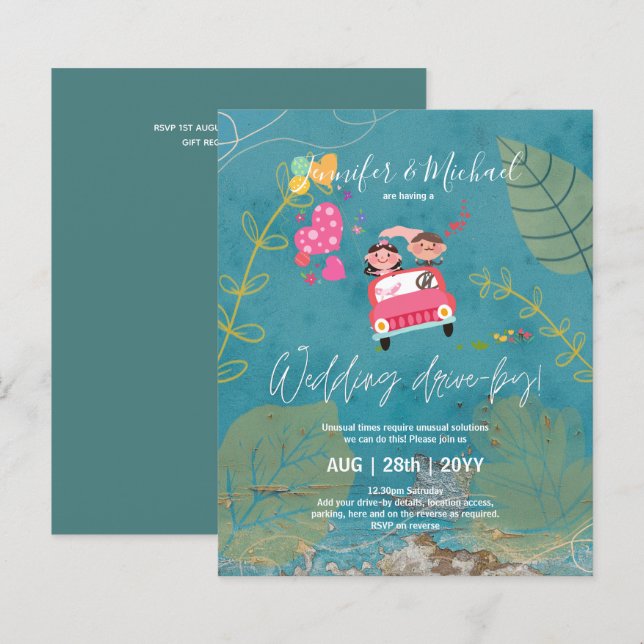 Papier Invitations de mariage à budget Drive-BY - Couple  (Devant / Derrière)