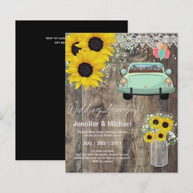 Papier Invitations de mariage à budget Drive-BY - Couple  (Devant / Derrière)