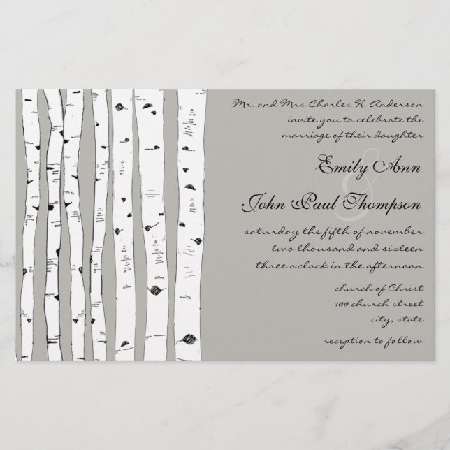 Papier Invitations de mariage Argent Cloud Birch Tree (Devant)