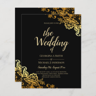 Papier Invitations de Mariage Black Gold Lace