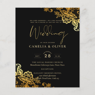 Papier Invitations de Mariage Black Gold Lace
