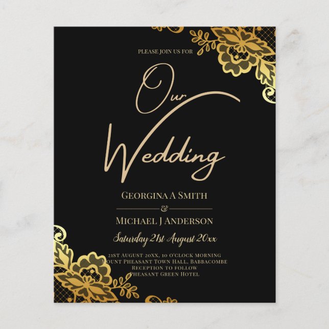 Papier Invitations de Mariage Black Gold Lace (Devant)