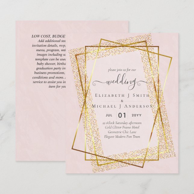 Papier INVITATIONS DE MARIAGE BUDGÉTAIRE Parties scintill (Devant / Derrière)