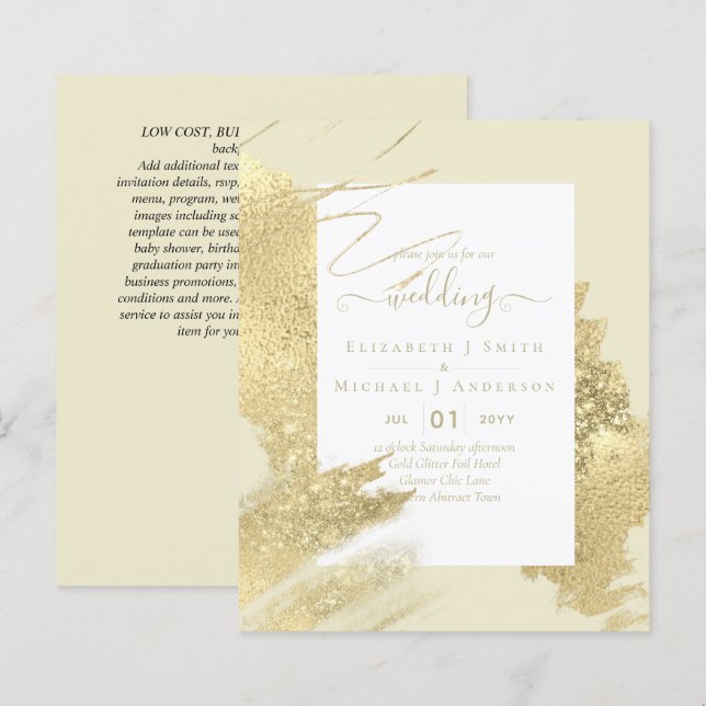 Papier INVITATIONS DE MARIAGE BUDGÉTAIRE Parties scintill (Devant / Derrière)