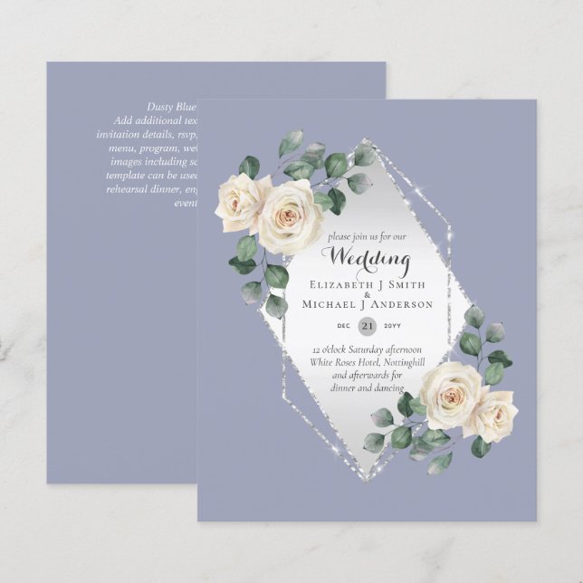 Papier Invitations de MARIAGE BUDGÉTAIRE - Roses blanches (Devant / Derrière)