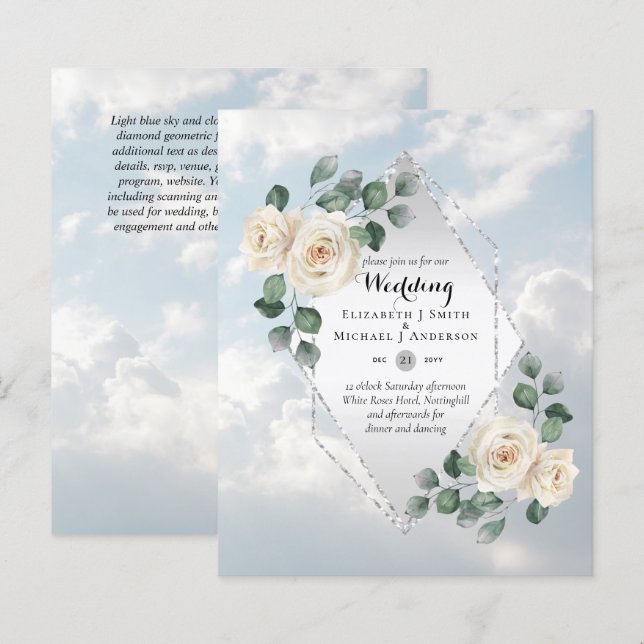 Papier INVITATIONS DE MARIAGE BUDGÉTAIRE - Roses blanches (Devant / Derrière)
