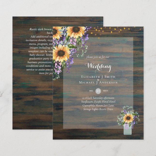 Papier INVITATIONS DE MARIAGE BUDGÉTAIRE - Tournesols rus (Devant / Derrière)