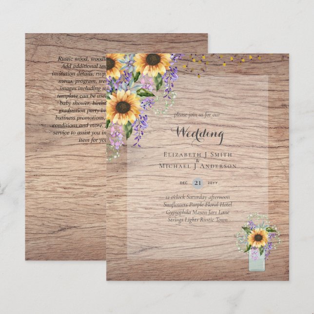 Papier INVITATIONS DE MARIAGE BUDGÉTAIRE - Tournesols rus (Devant / Derrière)