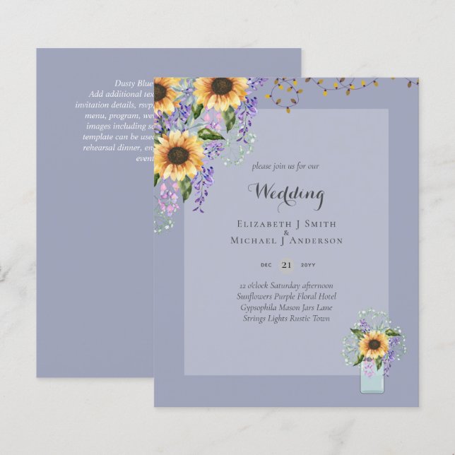 Papier INVITATIONS DE MARIAGE BUDGÉTAIRE - Tournesols rus (Devant / Derrière)