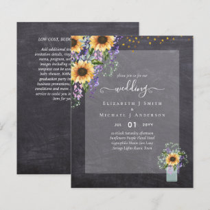 Papier INVITATIONS DE MARIAGE BUDGÉTAIRE Tournesols rusti