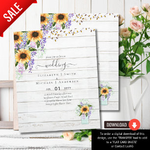 Papier INVITATIONS DE MARIAGE BUDGÉTAIRE Tournesols rusti