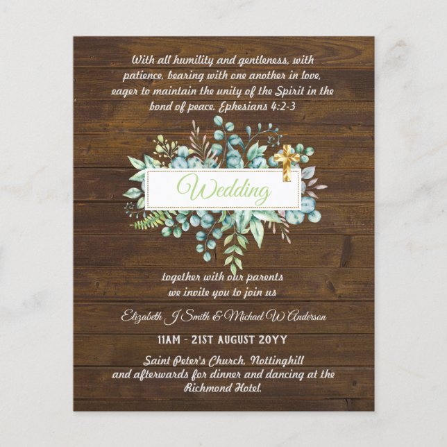 Papier Invitations de mariage catholique moderne Botaniqu (Devant)