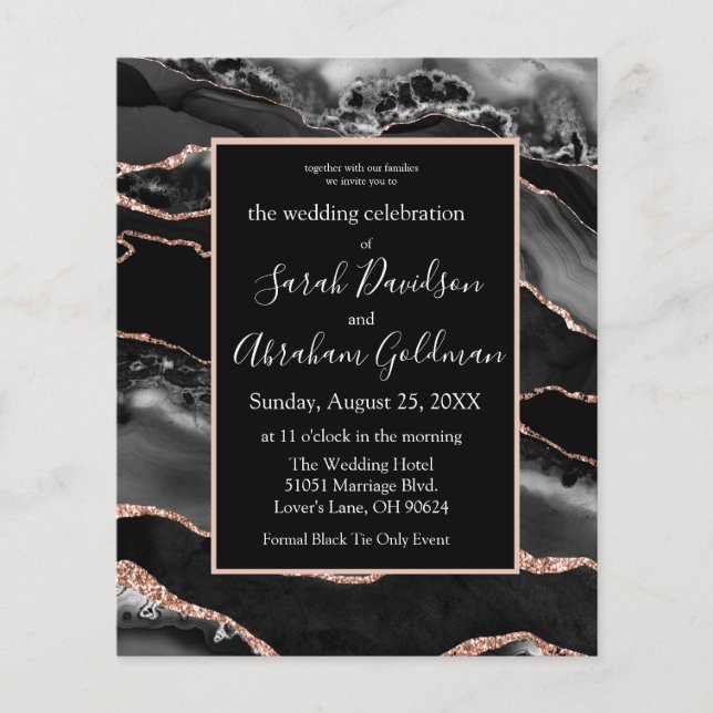 Papier Invitations de mariage de l'âge noir du budget per (Devant)