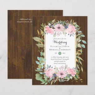 Papier Invitations de mariage floral rose rose BUDGET