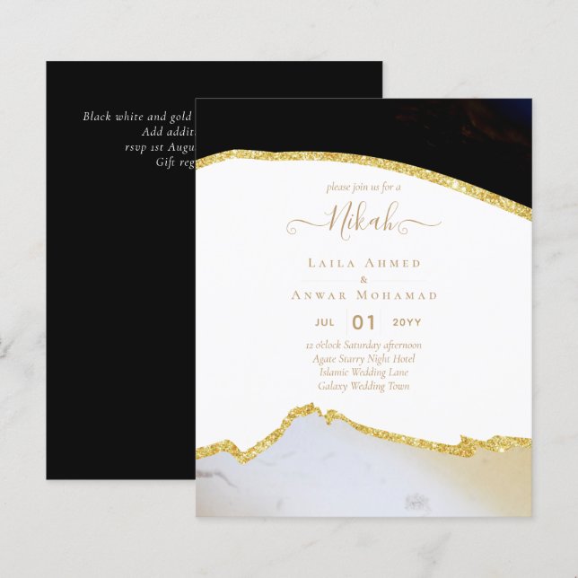 Papier Invitations de mariage islamique Nikah - Glittery  (Devant / Derrière)