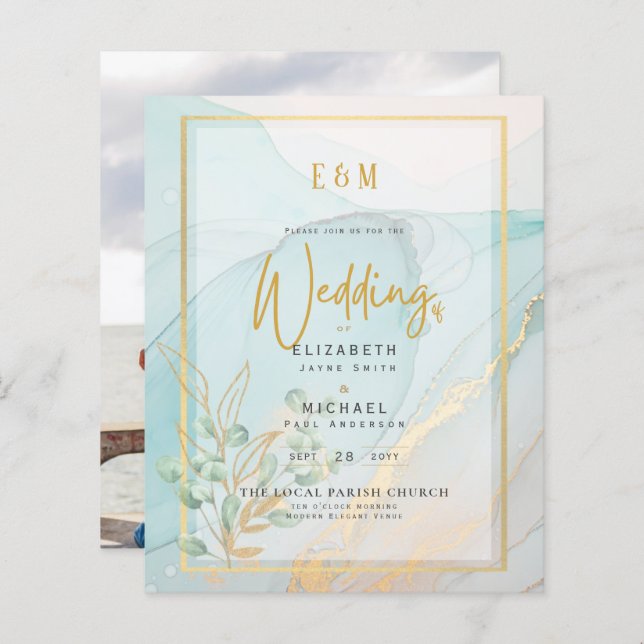 Papier Invitations de mariage photo Lave-encre subtile nu (Devant / Derrière)